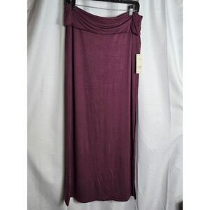 NWT New Maroon Foldover Waist Maxi Skirt Side Slit Casual Everyday Size M